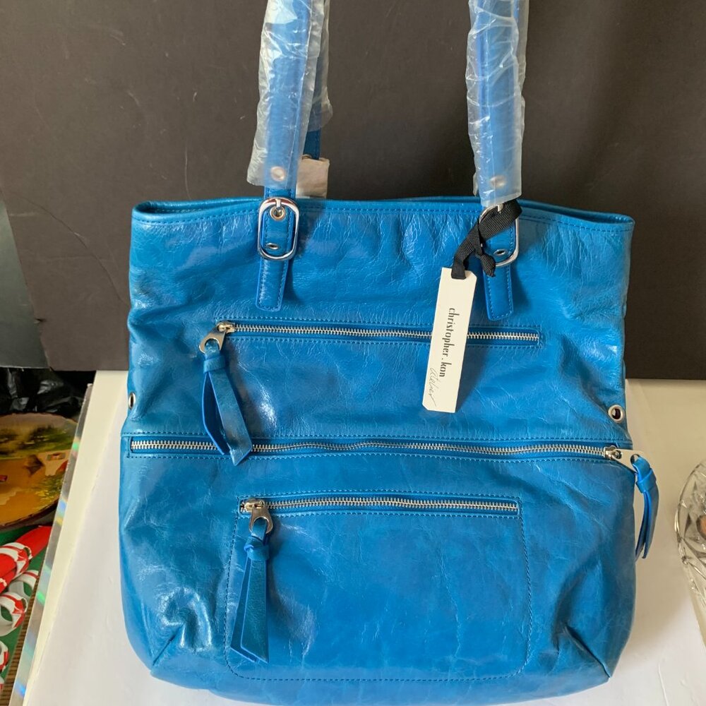 CHRISTOPHER KON ATELIER BRIGHT BLUE BAG TOTE LEATHER BAG NEW - Picture 5 of 16